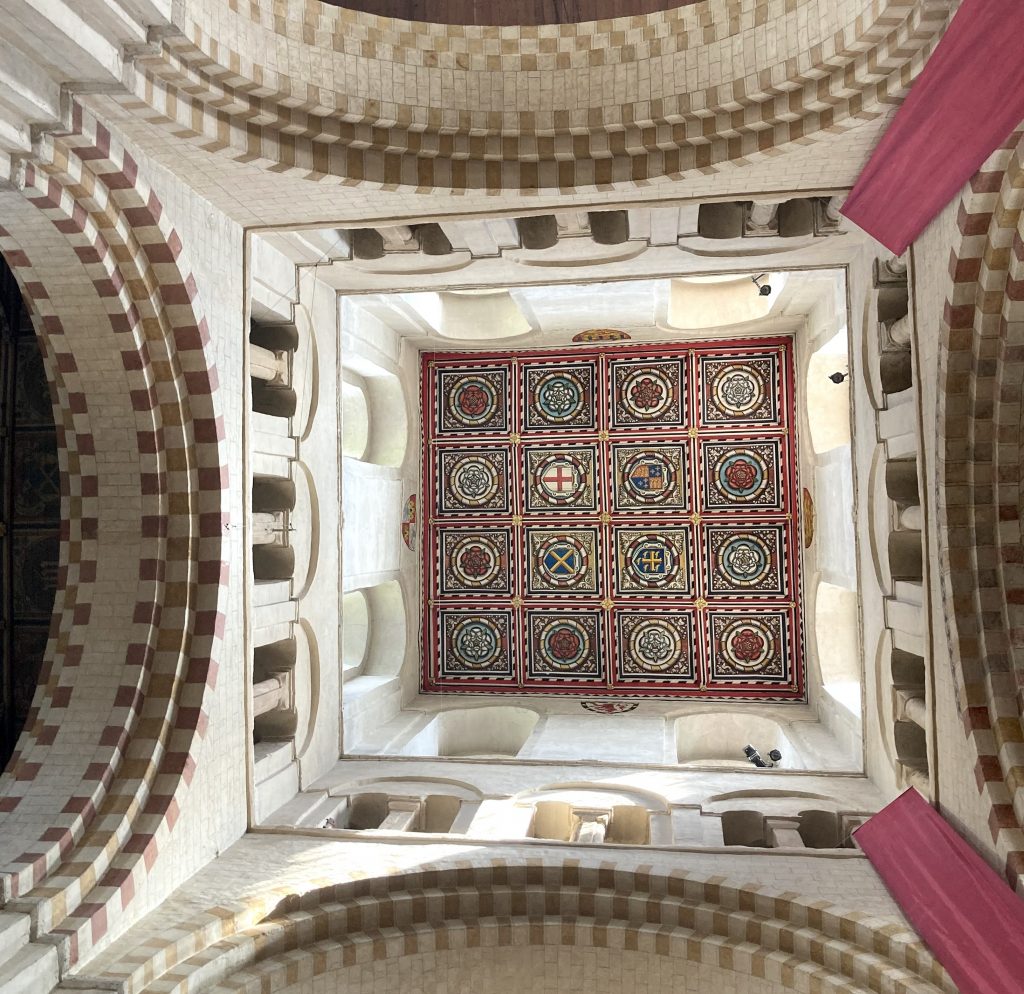 Photograph of a cathedral ceiling 