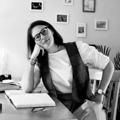 portrait of Gemma Mughini, in black and white
