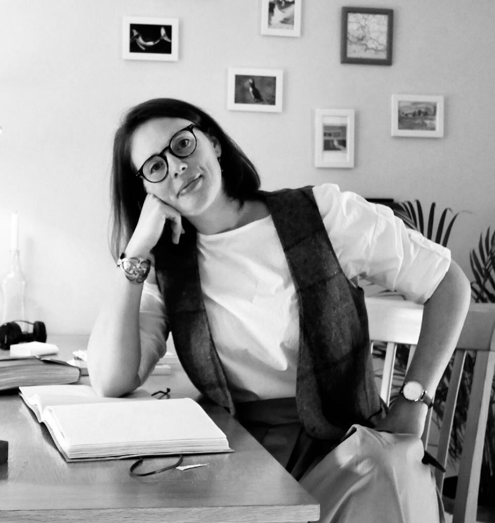 portrait of Gemma Mughini, in black and white