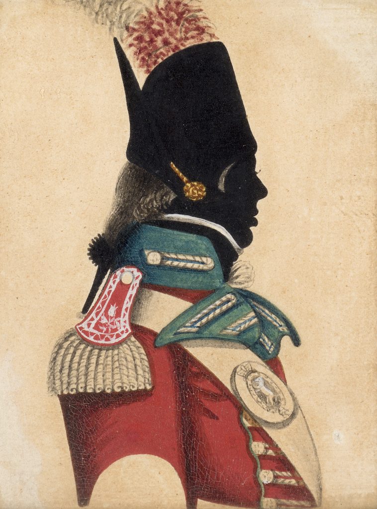 historical watercolour image of a male uniform in military uniform of the early 19th century