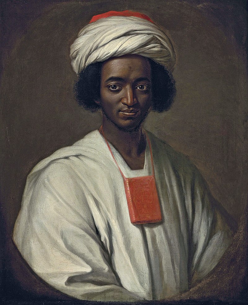 eighteenth century painted portrait of a man in turban and white robe
